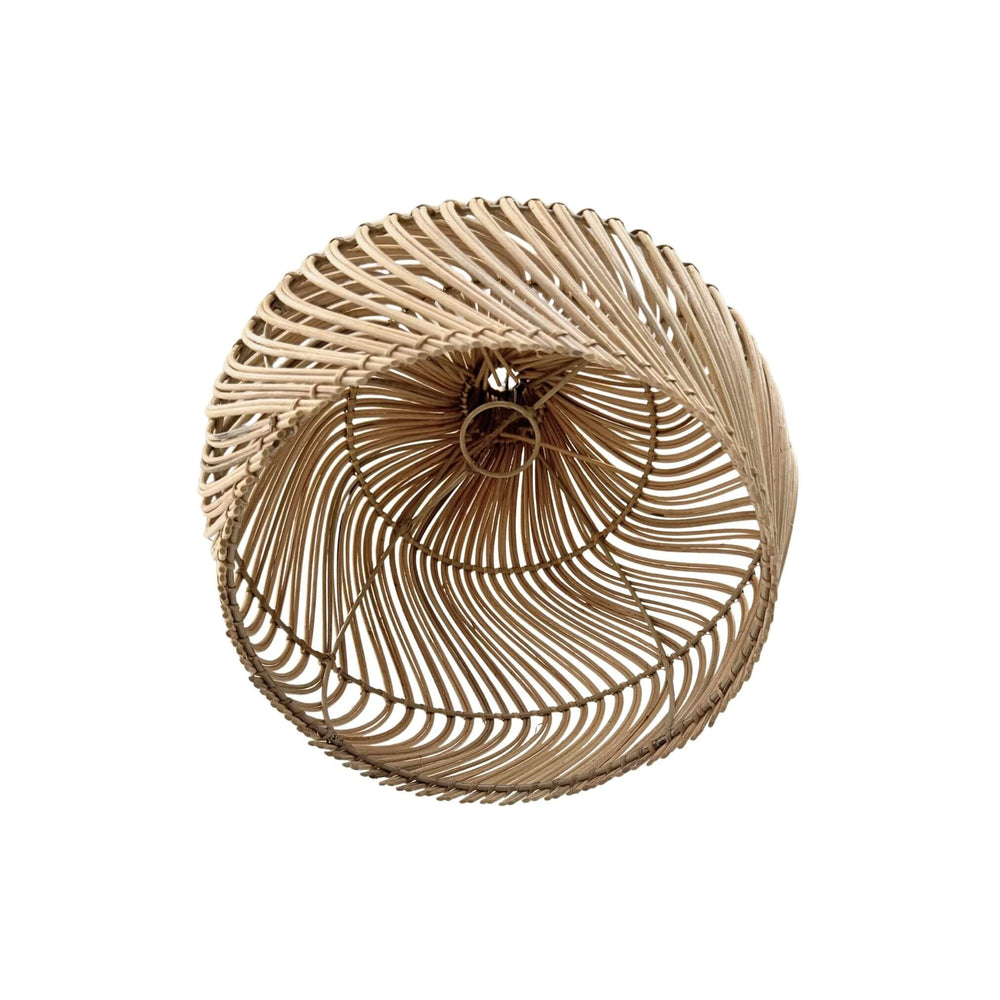 Bottom view of Fulhadoo pendant lamp highlighting open rattan design