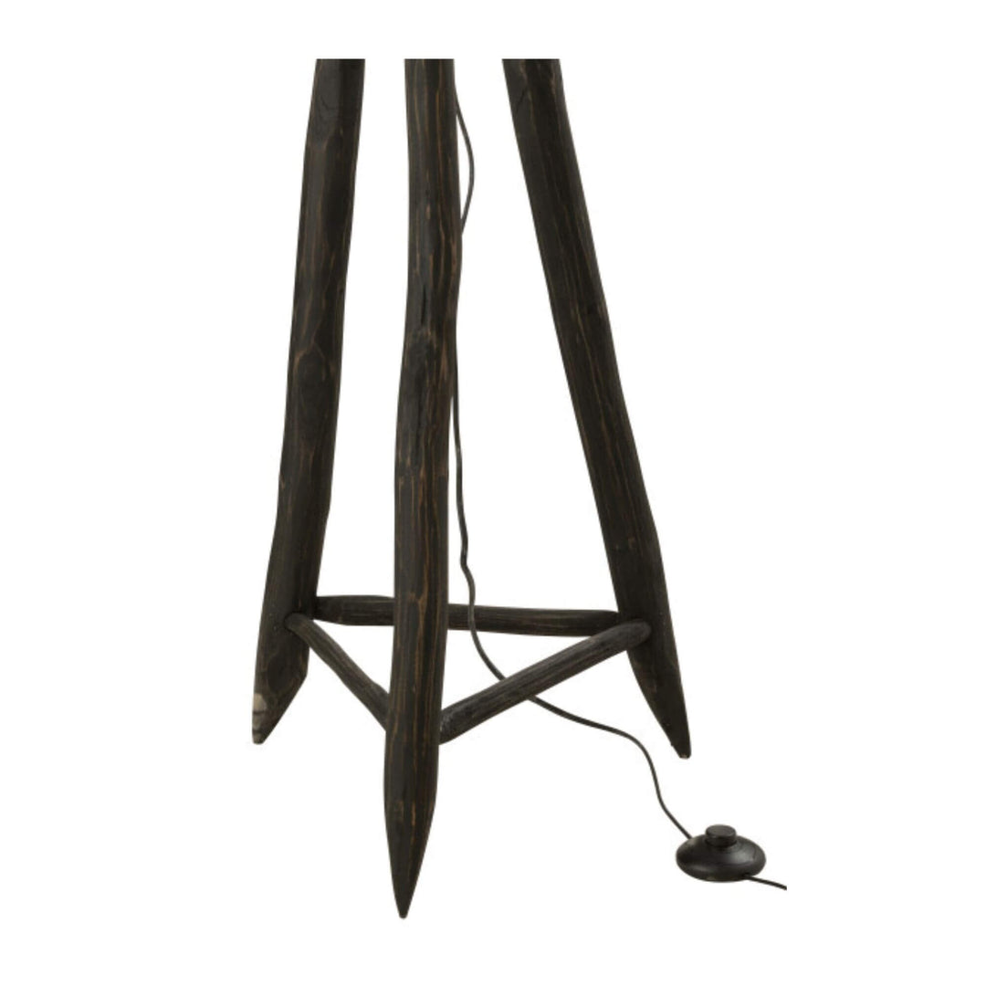 Dark wooden Fury floor lamp with a cord on a white background