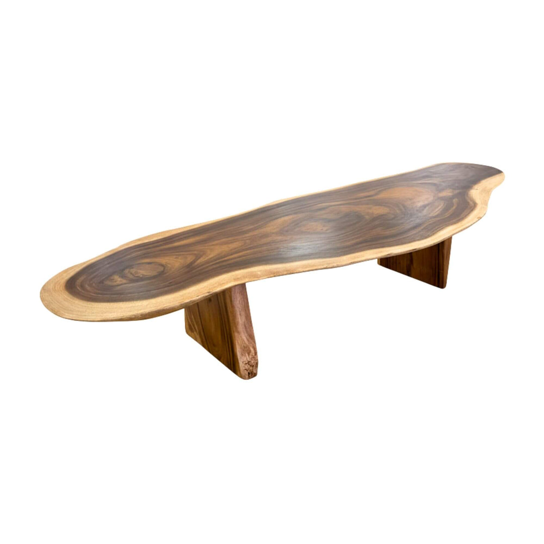 Front view of the Gaadhoo Coffee Table showing its elongated organic suar wood slab.