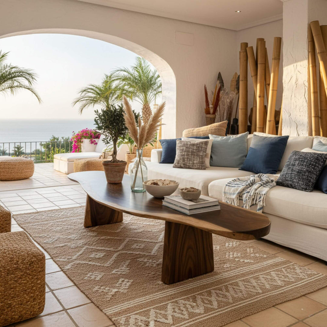 Interior lounge with the Gaadhoo Coffee Table as a sculptural centerpiece.