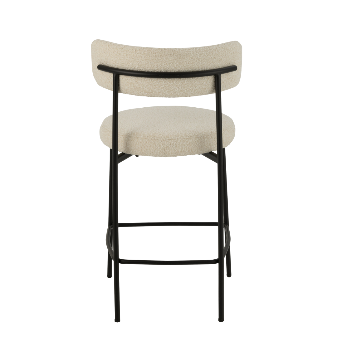 Rear view of Gelia Bar Stool emphasizing the metal frame and upholstered back support.