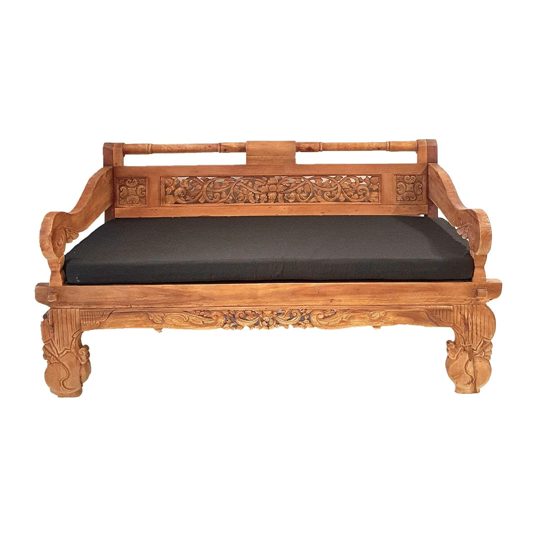 Govinda Indonesian carved teak wood daybed with natural finish