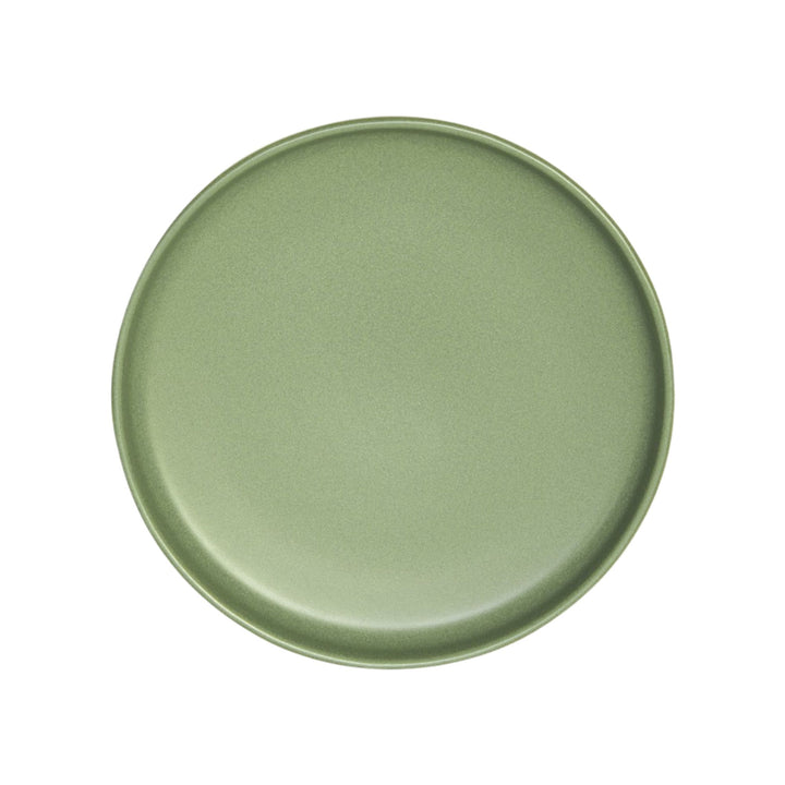 Top view of green ceramic plate with smooth minimalist finish.