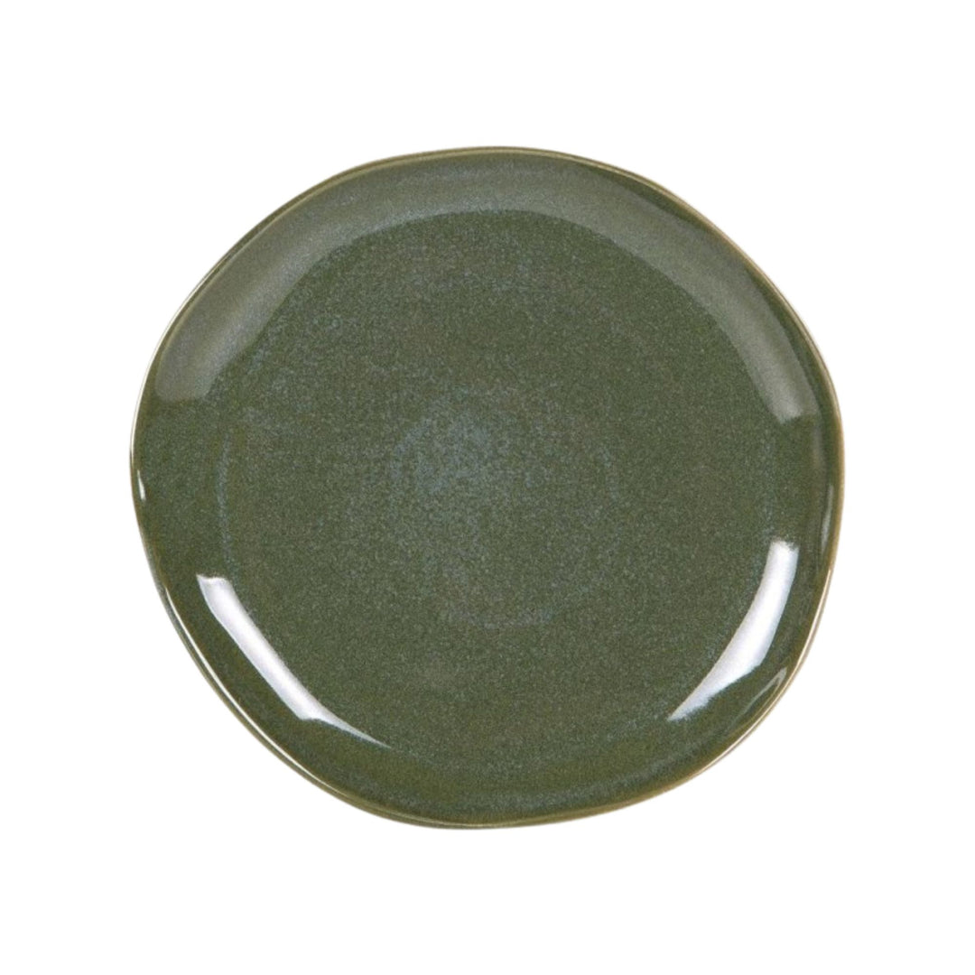 Top view of Green Symphony ceramic dessert plate with smooth green finish.