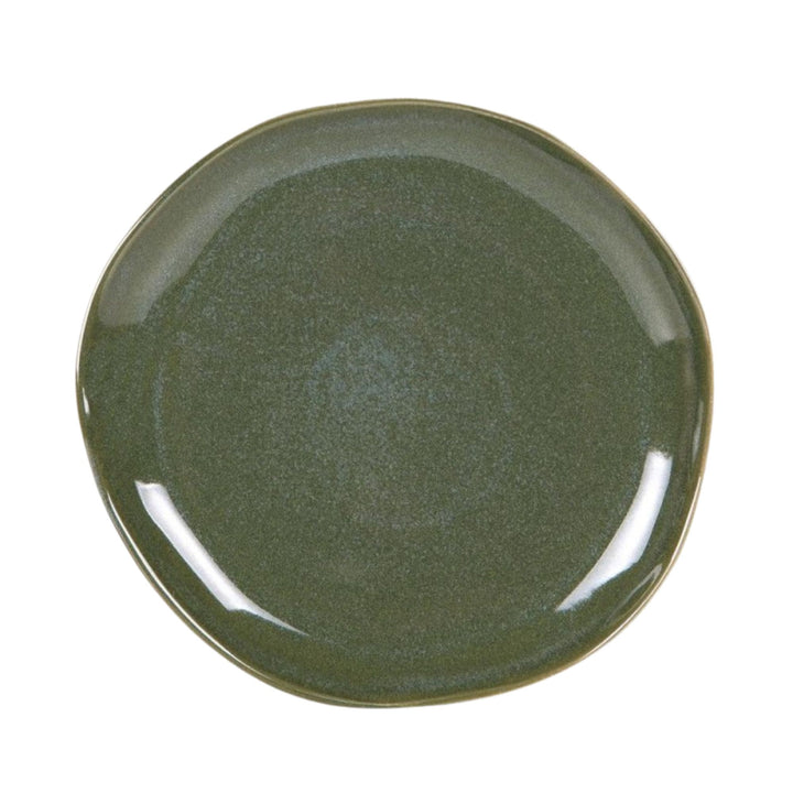Top view of Green Symphony ceramic plate with smooth green finish.