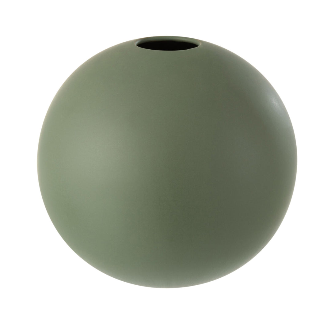 Large Green Mate Vase in matte ceramic with sculptural spherical shape.