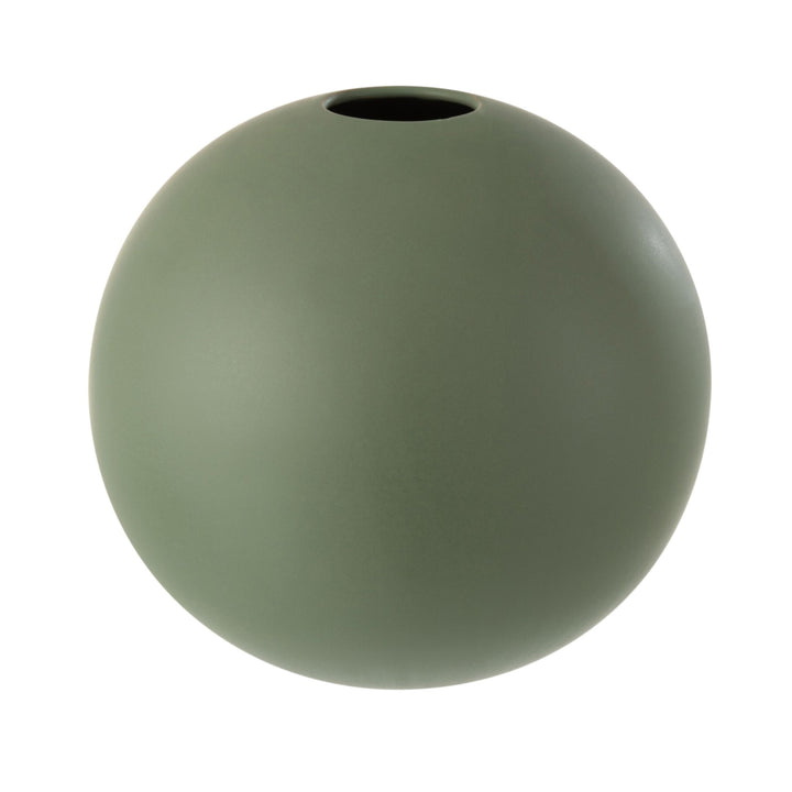 Large Green Mate Vase in matte ceramic with sculptural spherical shape.