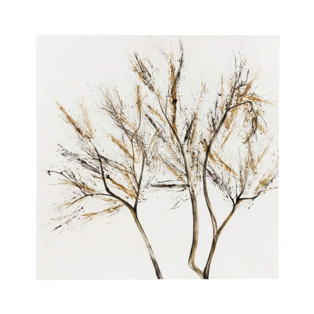 Front view of the Guanajuato canvas painting showcasing its abstract tree design and neutral color palette.