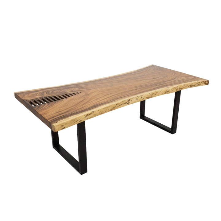 Gunung Suar Dining Table with black metal legs on a white background