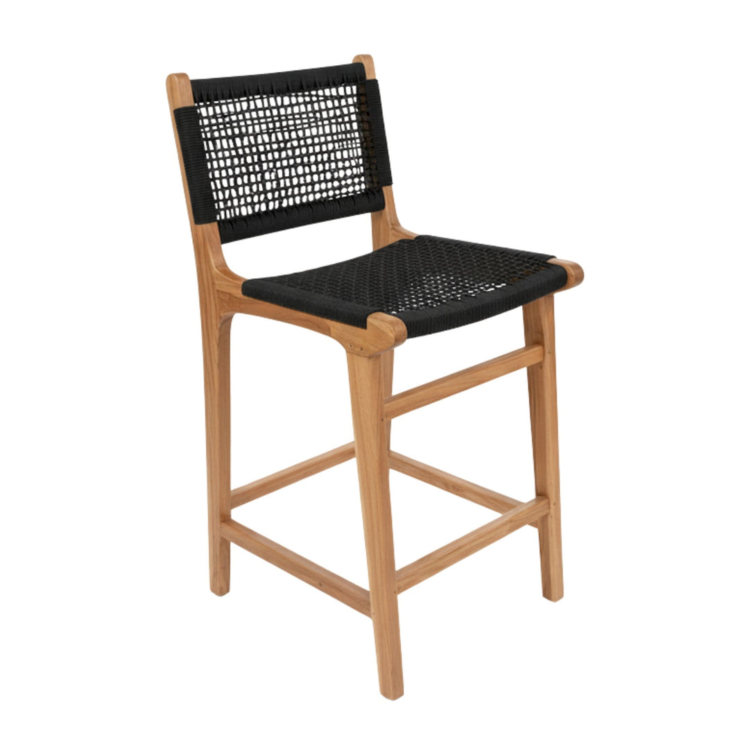 Variant of the Guraidhoo bar stool with black seat cushion.