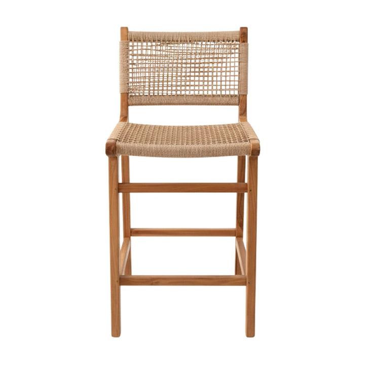 Full front profile of the woven teak kitchen stool.