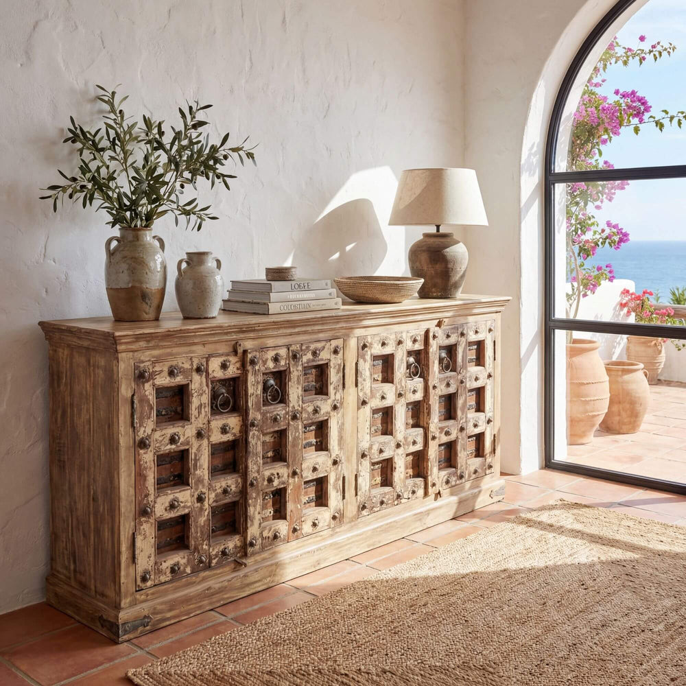 Styled interior setting featuring the Hanoi buffet in a warm Mediterranean-inspired space.