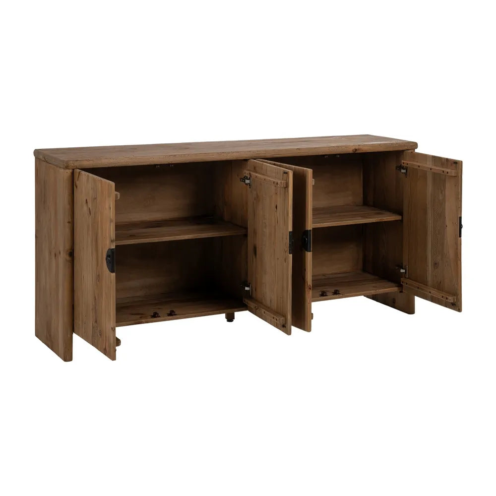 Open view of Harapan 4 Doors Sideboard revealing interior shelving for practical storage.