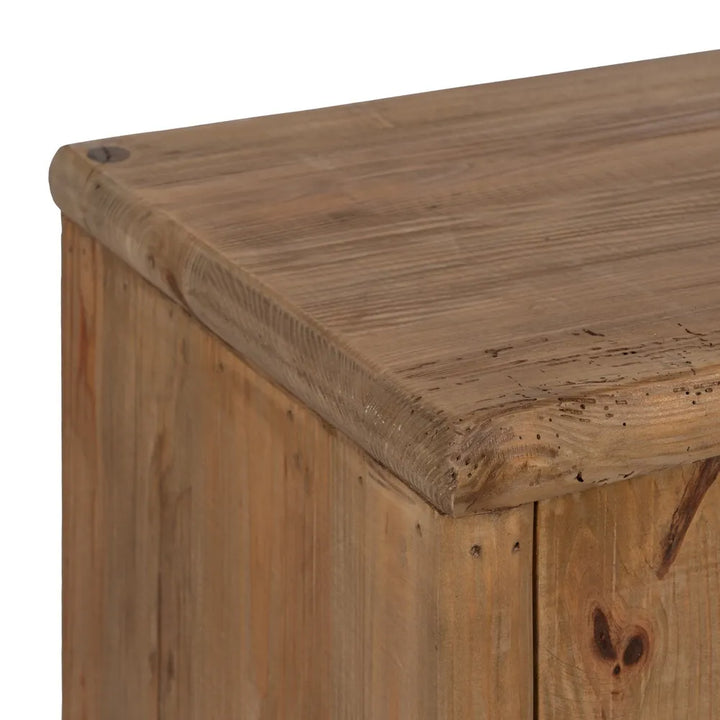 Close-up detail of Harapan sideboard doors highlighting the natural pine wood grain and hardware.