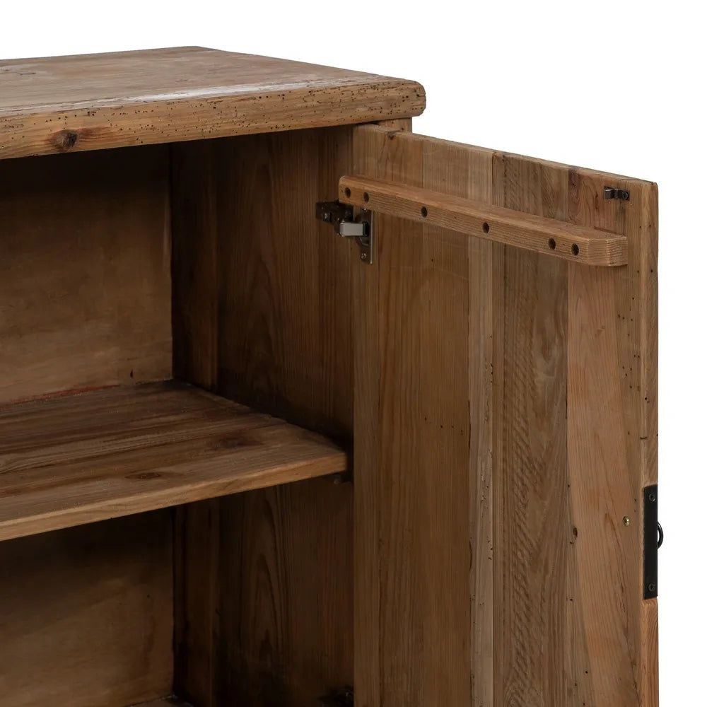 Close-up detail of Harapan sideboard doors highlighting the natural pine wood grain and hardware.