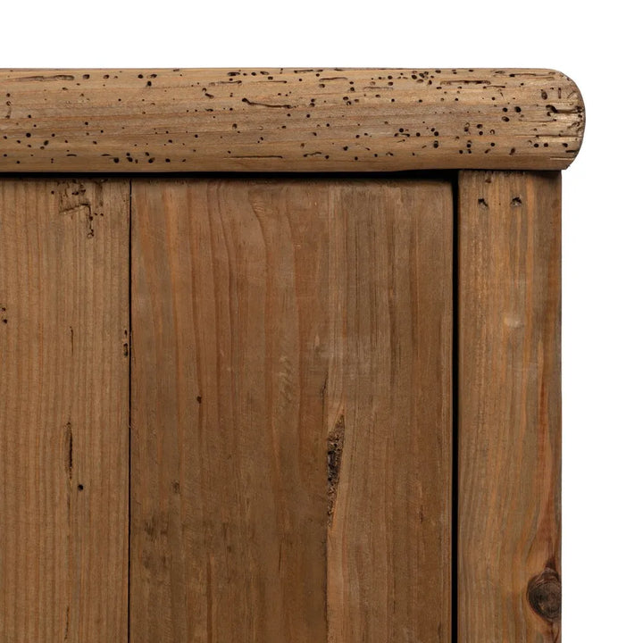 Close-up detail of Harapan sideboard doors highlighting the natural pine wood grain and hardware.
