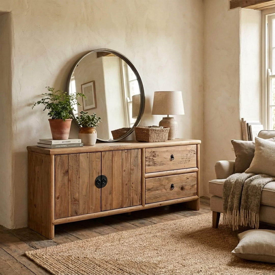 Styled interior setting featuring the Harapan buffet used as a sideboard.