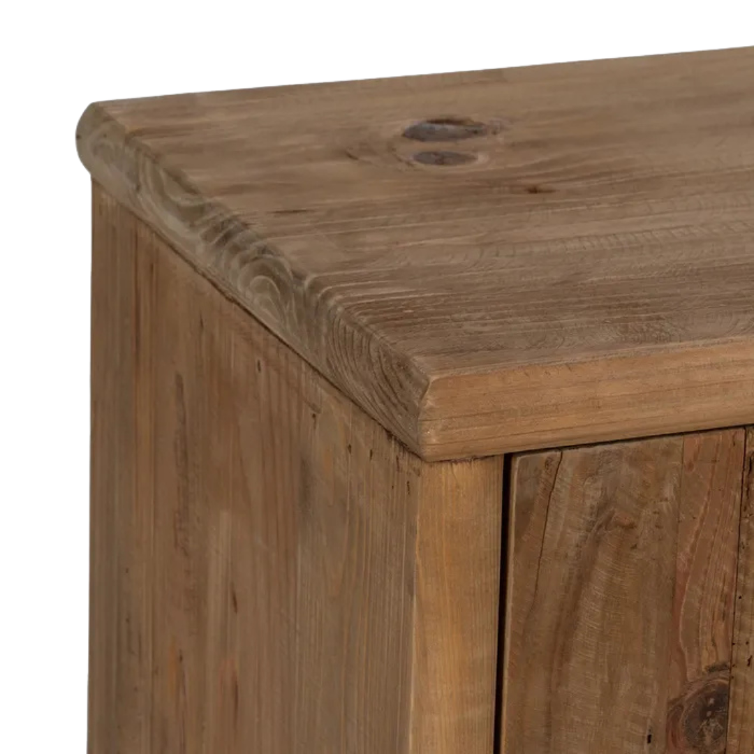 Close-up detail of the pine wood grain and natural texture.