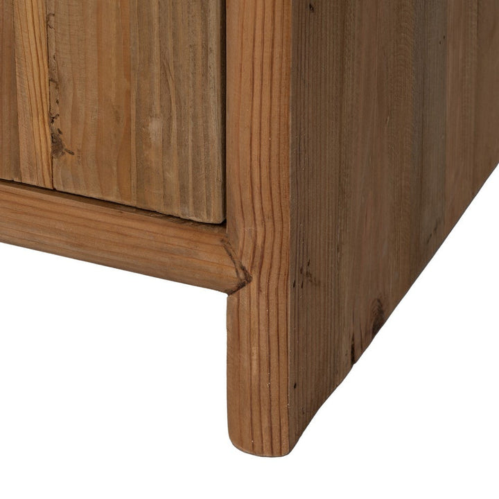 Detail of maple wood grain and joinery on Harapan TV unit.