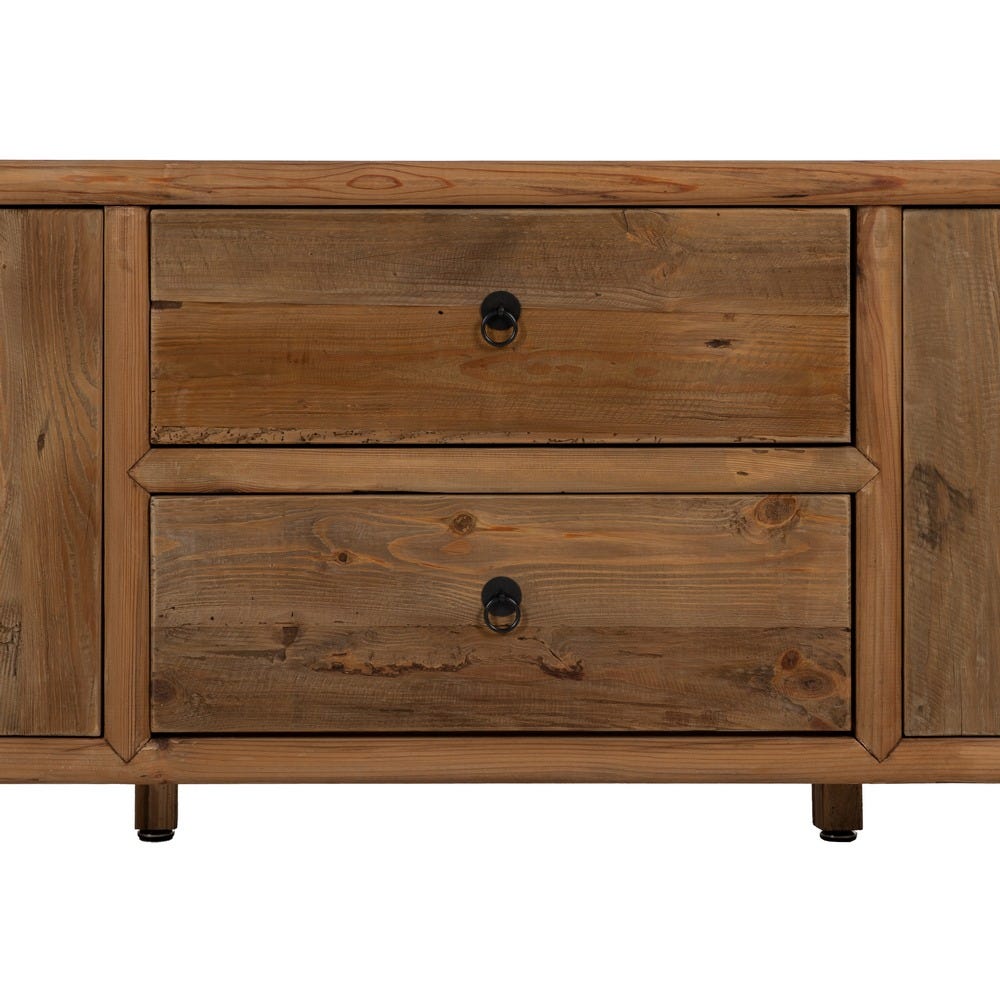 Detail of maple wood grain and joinery on Harapan TV unit.