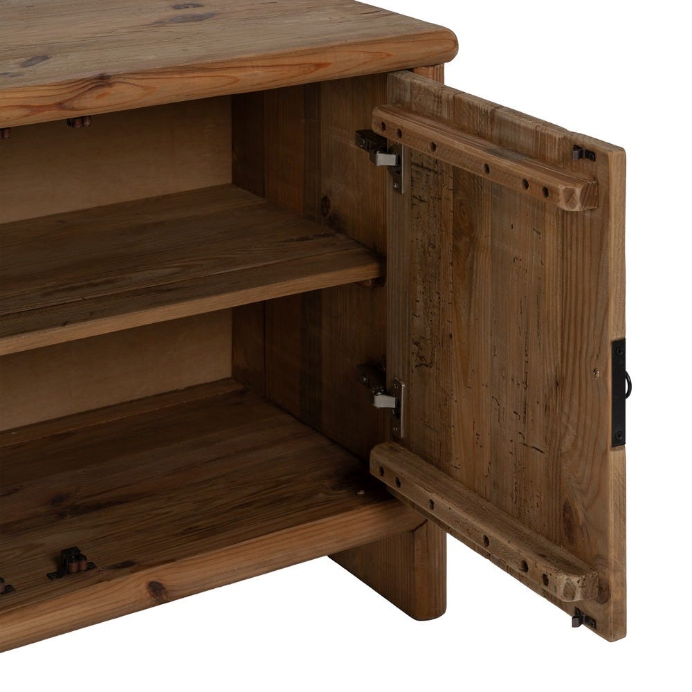 Detail of maple wood grain and joinery on Harapan TV unit.