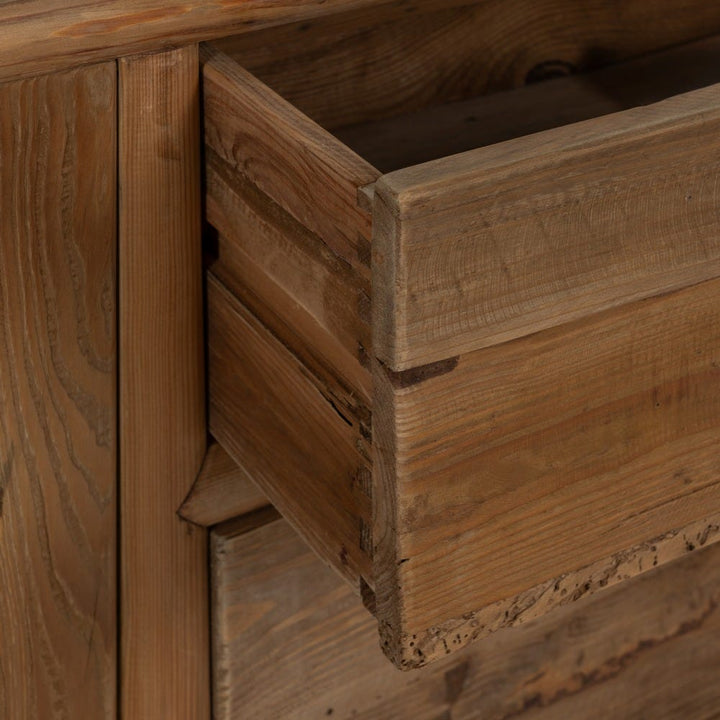 Detail of maple wood grain and joinery on Harapan TV unit.