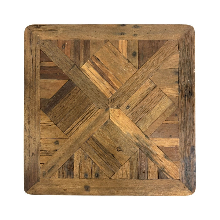 Top view of Harat Coffee Table showcasing the geometric wood pattern on the tabletop.