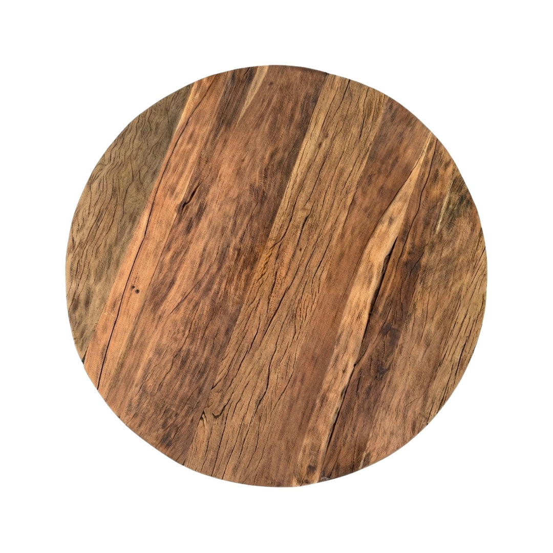 Detail view of Harat Round Coffee Table surface showing reclaimed wood texture and natural imperfections.