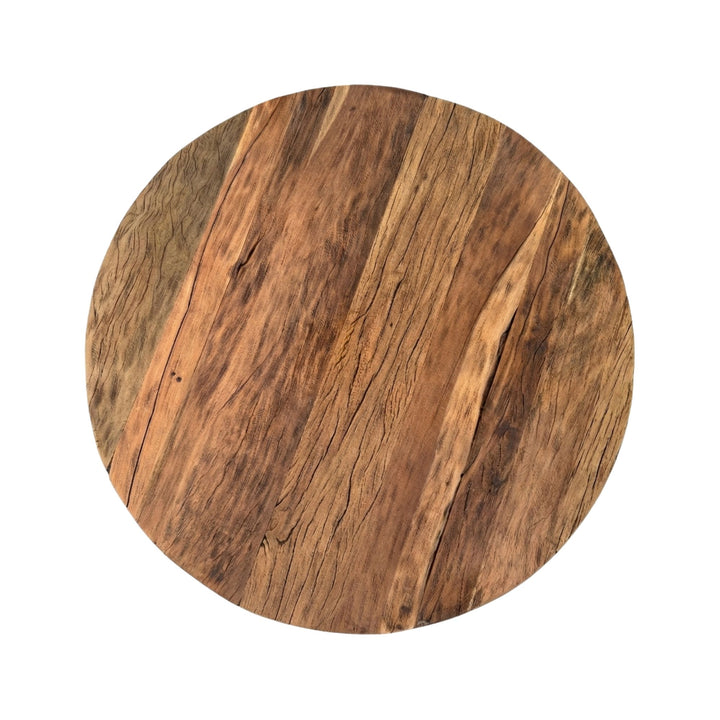 Detail view of Harat Round Coffee Table surface showing reclaimed wood texture and natural imperfections.