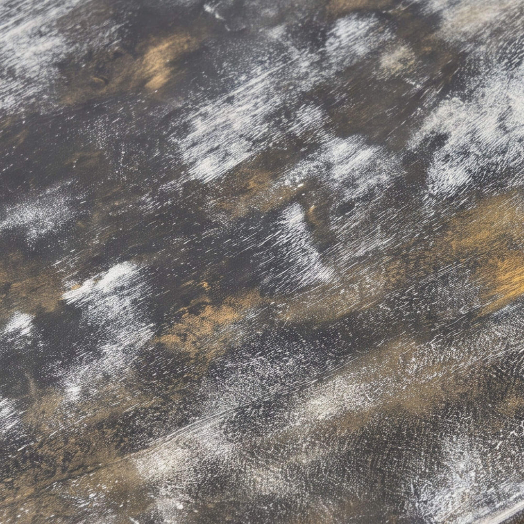 Detail view of the Hardiwar buffet showing the layered charcoal, grey, and natural wood texture