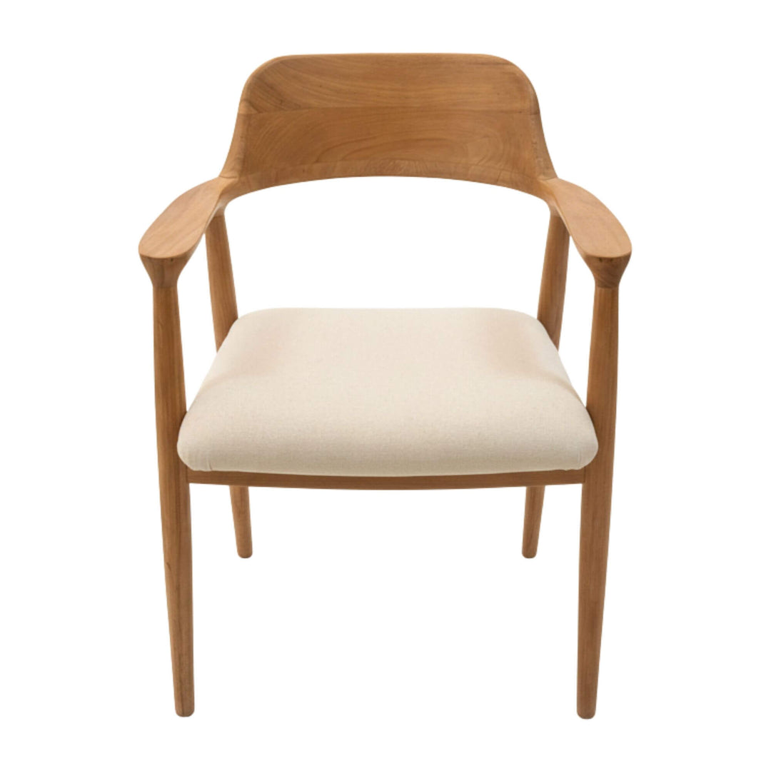 Front view of the Haru Dining Chair highlighting its cotton-linen seat.