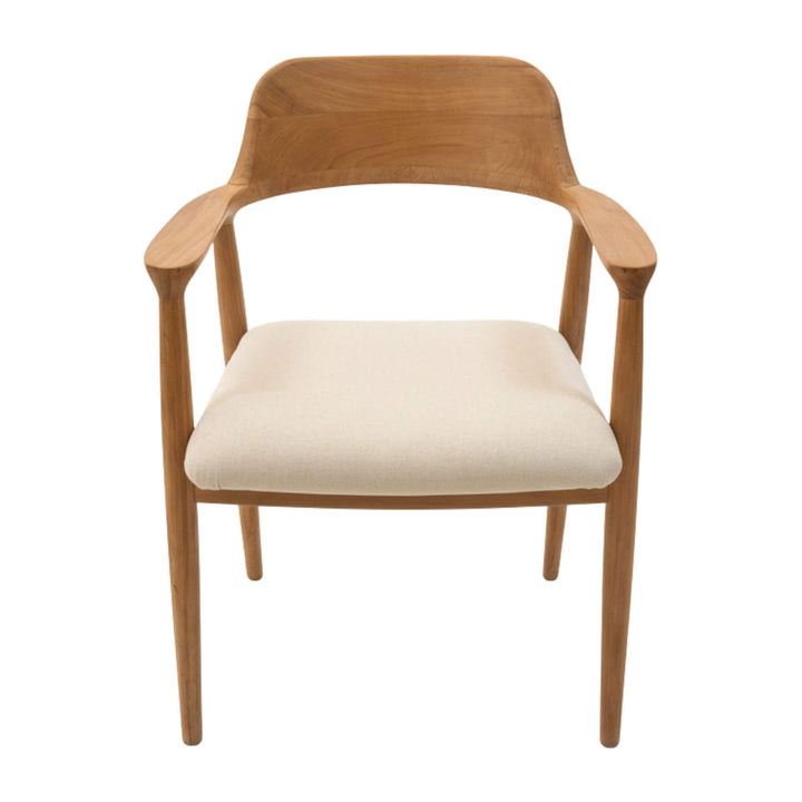 Front view of the Haru Dining Chair highlighting its cotton-linen seat.