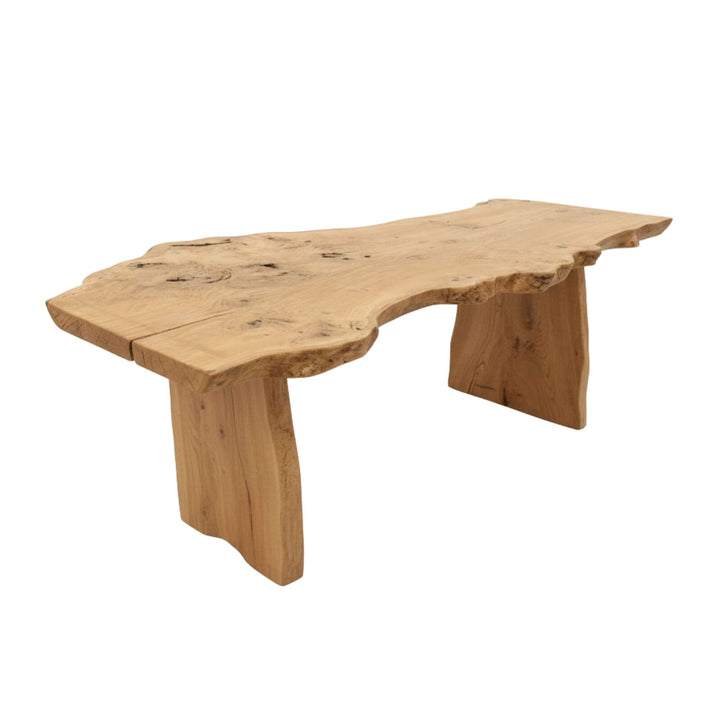 Front view of the Hera Dining Table crafted from solid natural oak with live-edge detailing.
