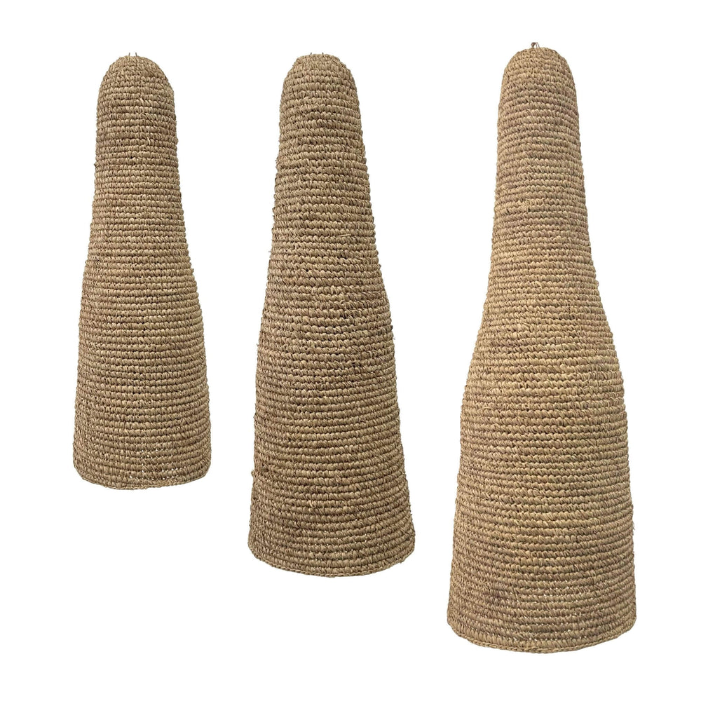 Set of three Higurah ceiling lamps in natural sisal, small, medium, and large