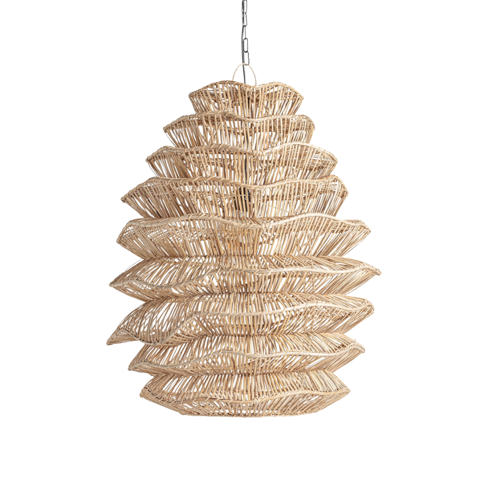 Hinaka rattan ceiling lamp, handwoven pendant in natural finish.
