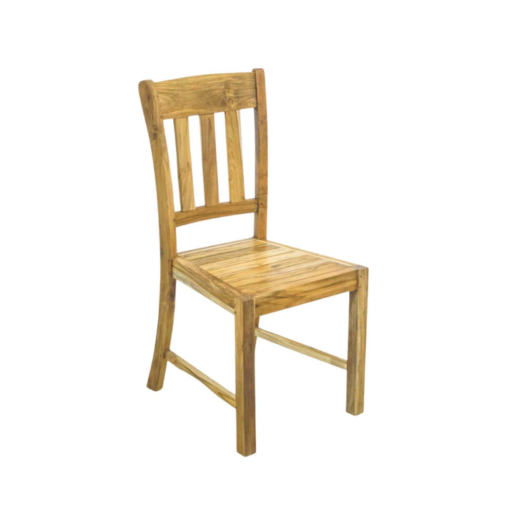 Side view of Hinako teak wood dining chair with slatted seat