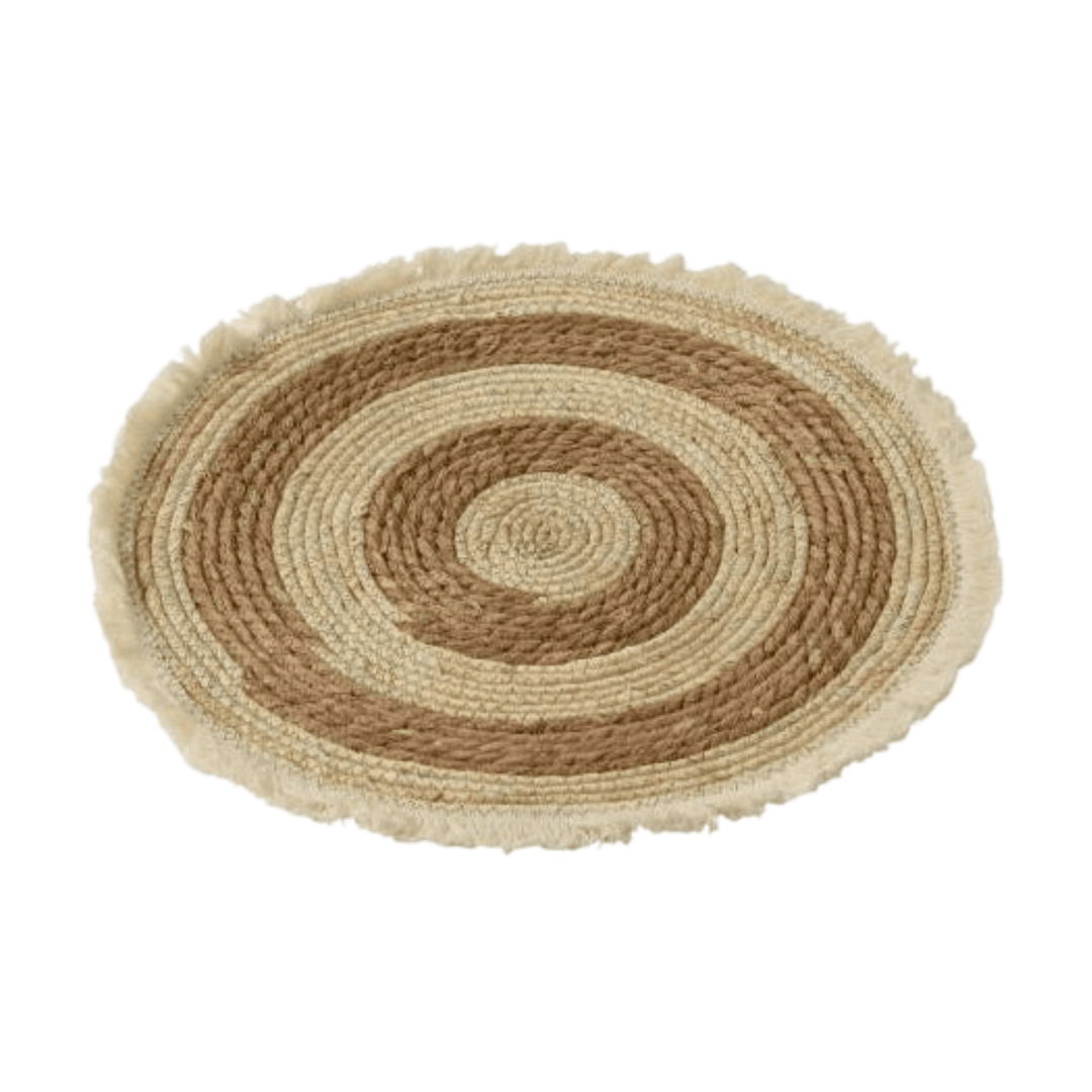 Top view of Hulhu Table Mat Mix in natural and beige concentric design.