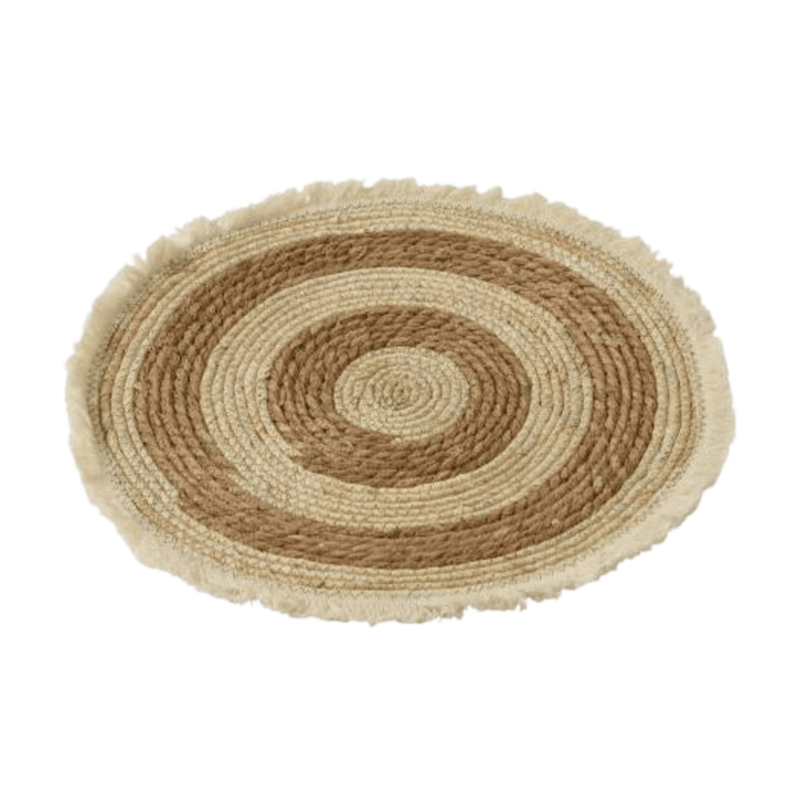 Top view of Hulhu Table Mat Mix in natural and beige concentric design.