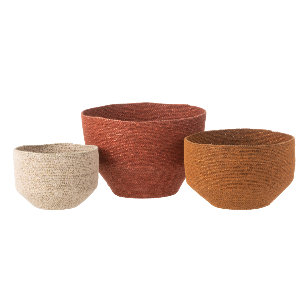 Set of Hurgada baskets in terracotta and natural two-tone