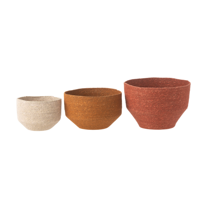Set of Hurgada baskets in terracotta and natural two-tone