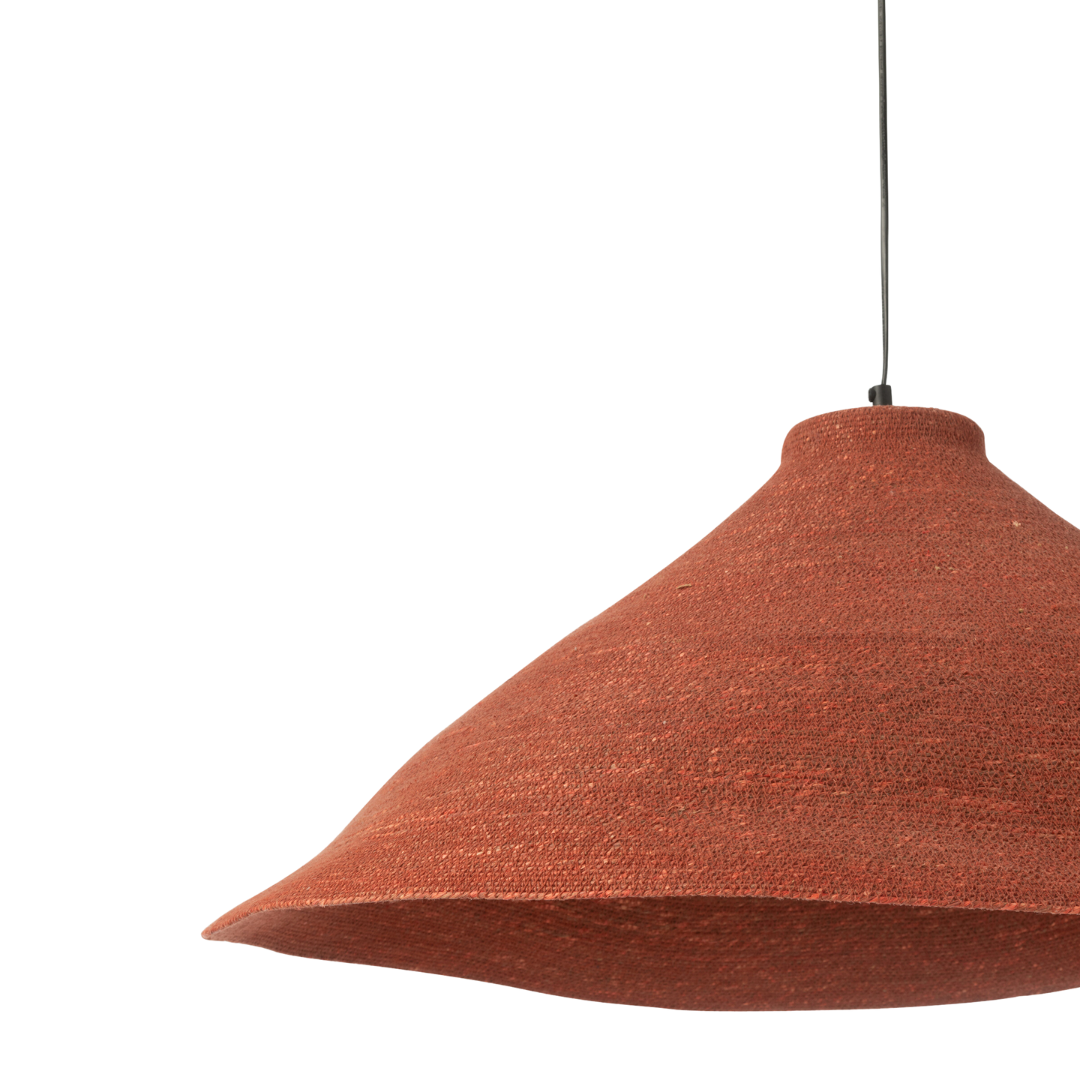 Close-up Terracotta Hurgada ceiling lamp in handcrafted fibers.