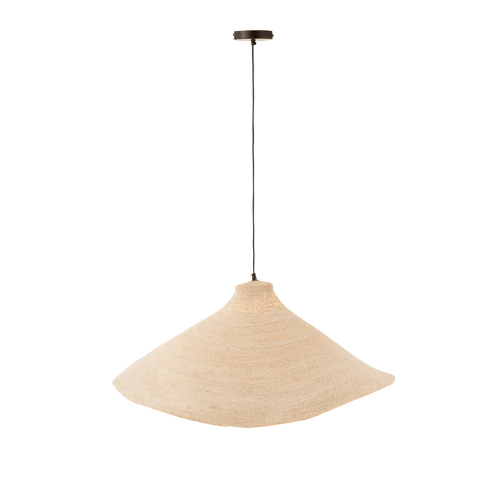 Beige/White Hurgada ceiling lamp in natural fibers with wide conical shape.