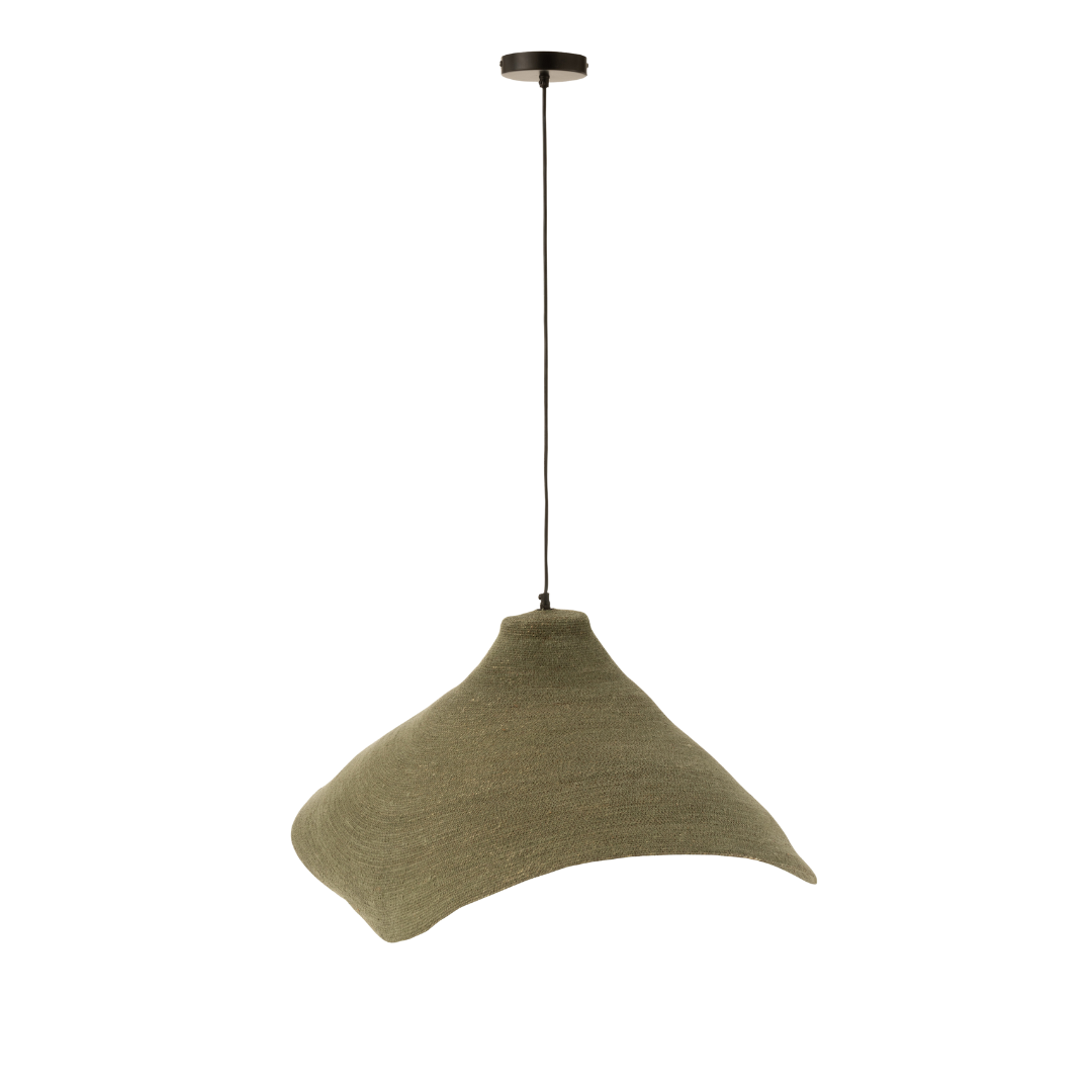Side view Green Hurgada hanging lamp with conical design.