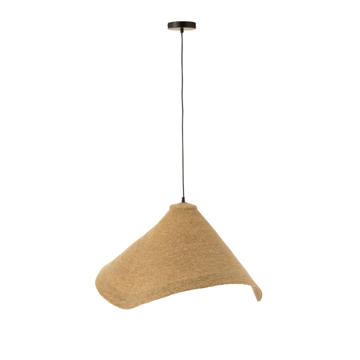 Side view Natural color Hurgada ceiling lamp woven from fibers.