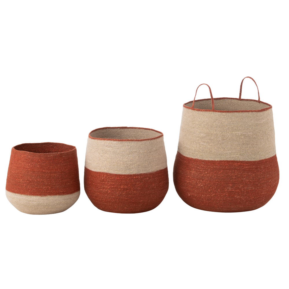 Set of Hurgada rush baskets in terracotta and natural two-tone