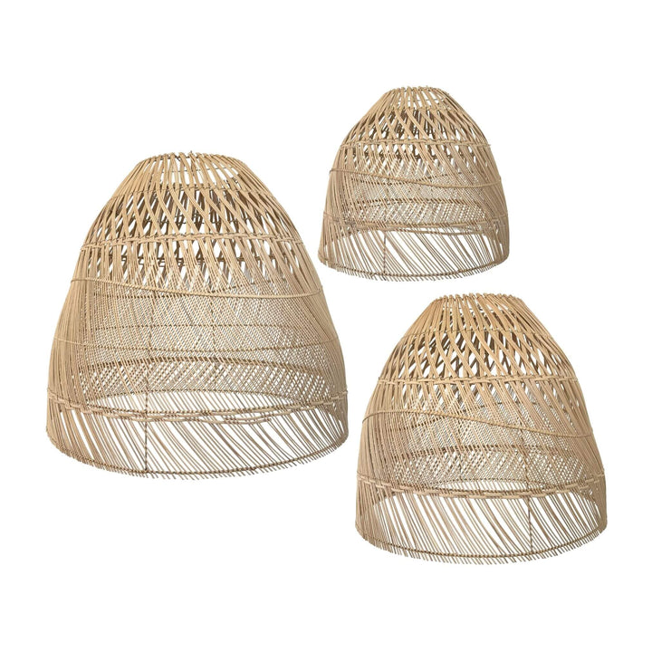 Set of three Ibiza rattan dome pendant shades in small, medium, and large