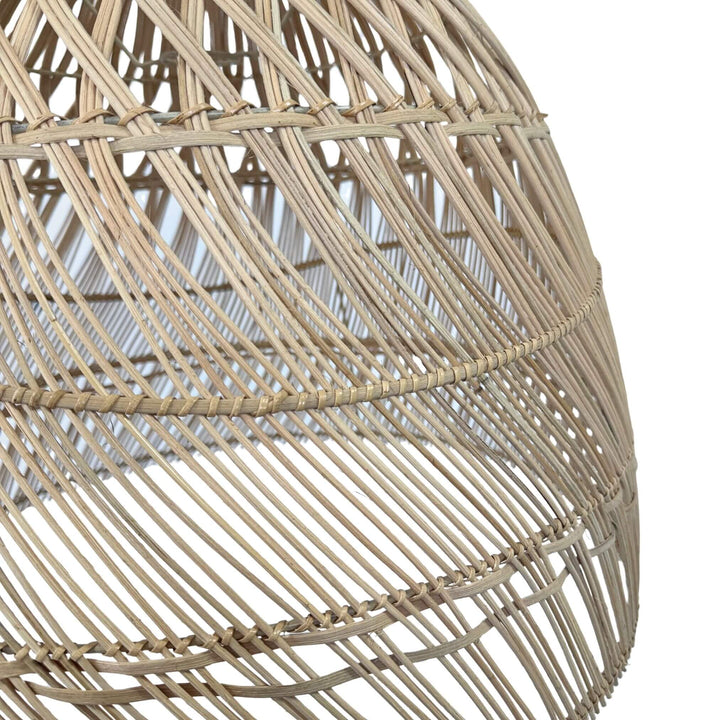 Close-up of rattan lattice pattern on Ibiza ceiling lamp