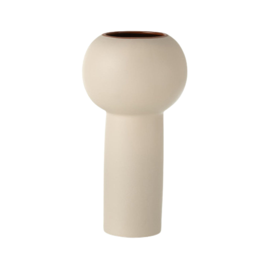Front view of the Imelda ceramic vase with tall cylindrical base and rounded top.