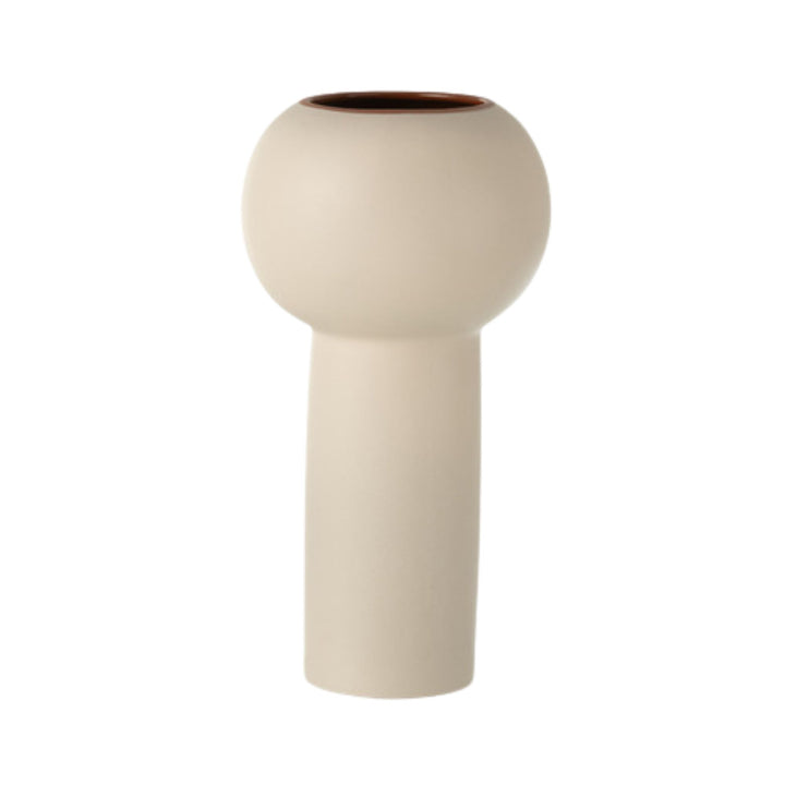Front view of the Imelda ceramic vase with tall cylindrical base and rounded top.