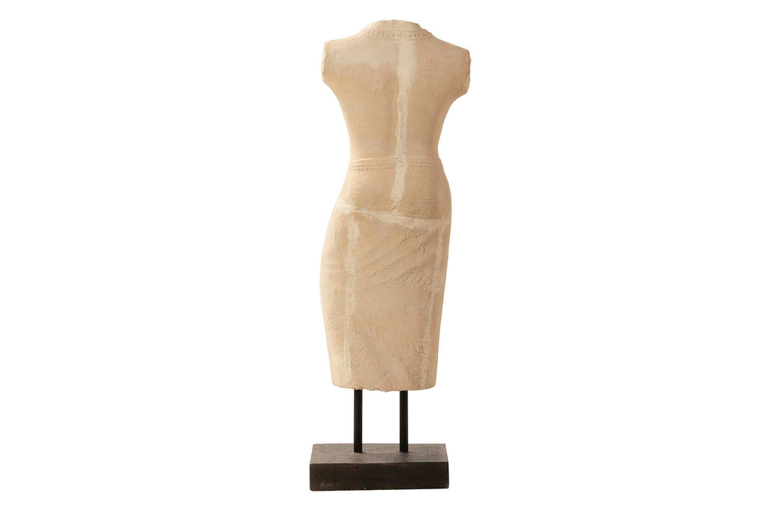 Full BACK view of the Imhotep terracotta sculpture styled as a statement floor object.